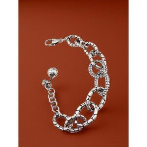 Brighton SILVER TONE TEXTURED CHAIN CRYSTAL 9" BRACELET BALL CHARM